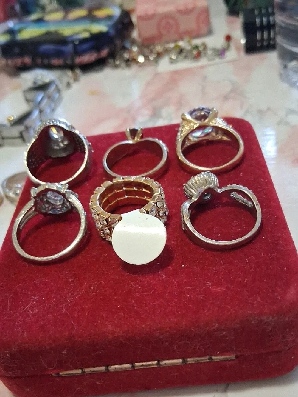 Source Unknown Gold & Silver Tone Crystal Ring Collection with Red Accent